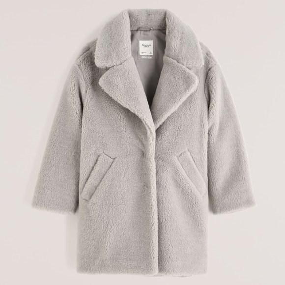Light Grey Teddy Coat - ABERCROMBIE & FITCH - Picture 1 of 7
